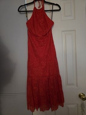 Red Lace Halter Dress